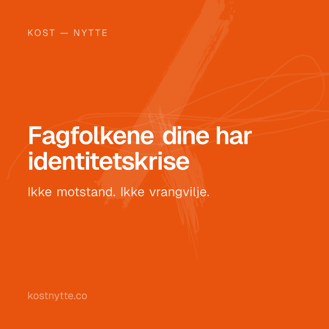 Fagfolkene dine har identitetskrise — Ikke motstand. Ikke vrangvilje.